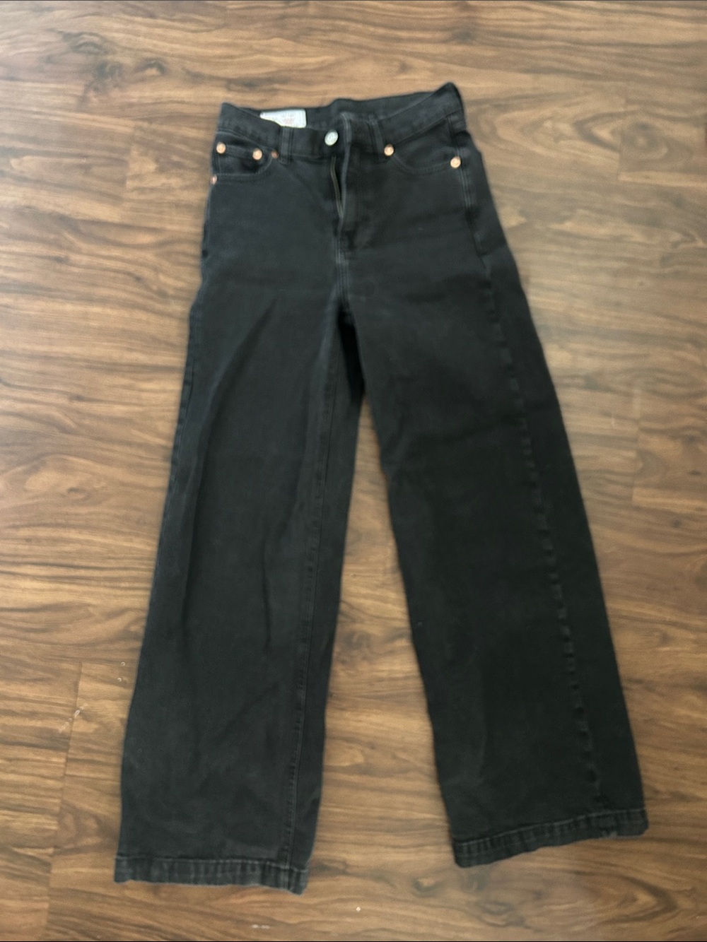Gap rise rise stride wide leg black jeans 24 00